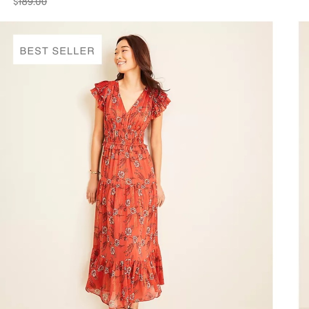 Ann Taylor floral flutter sleeve maxi dress